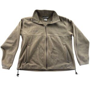 Columbia Mens Fleece Jacket XL Full Zip Tan Mock Neck Outdoors Classic Cozy